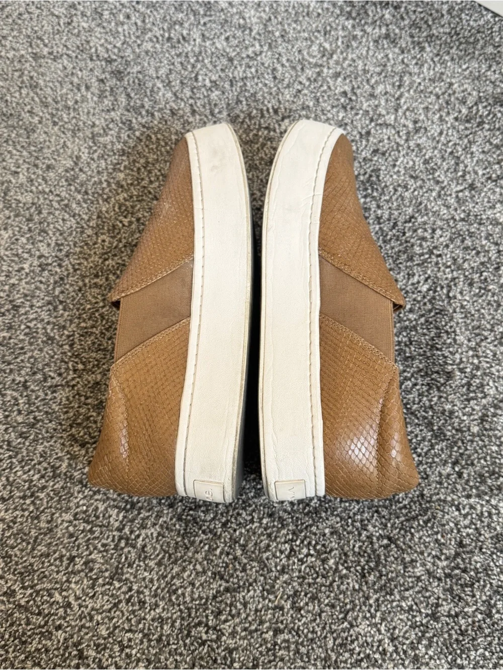Vince Tan Textured Slip-On Sneakers with White Platform Sole